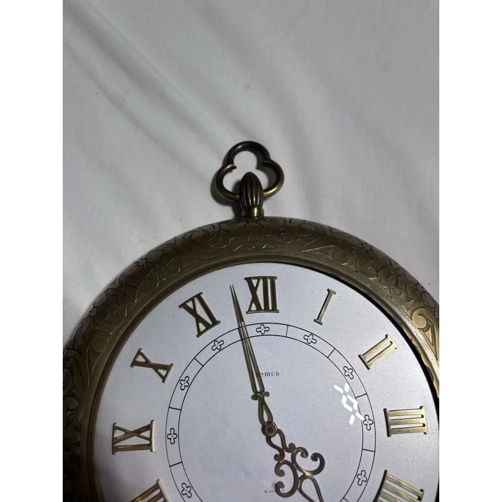 Semca 8 Day Swiss Mid Century Brass Pocket Watch Wall Clock *Working Condition*